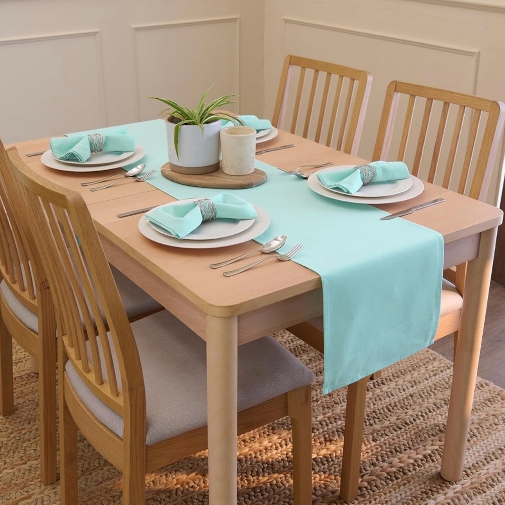 Table Runner 13"x72" Long Cotton Canvas Fabric Egg Blue Machine Washable